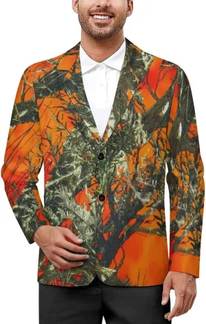 Orange Camouflage Mens Blazer Suit Jacket Lightweight Slim Fit Casual Coat