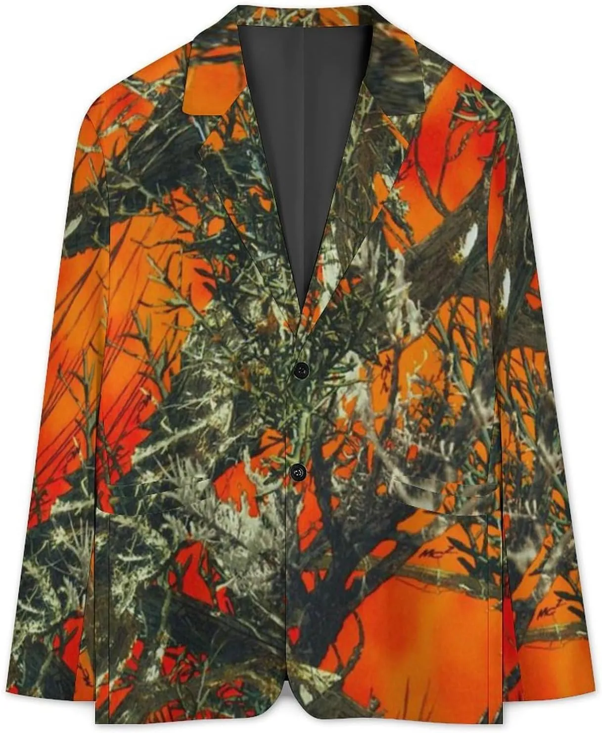 Orange Camouflage Mens Blazer Suit Jacket Lightweight Slim Fit Casual Coat