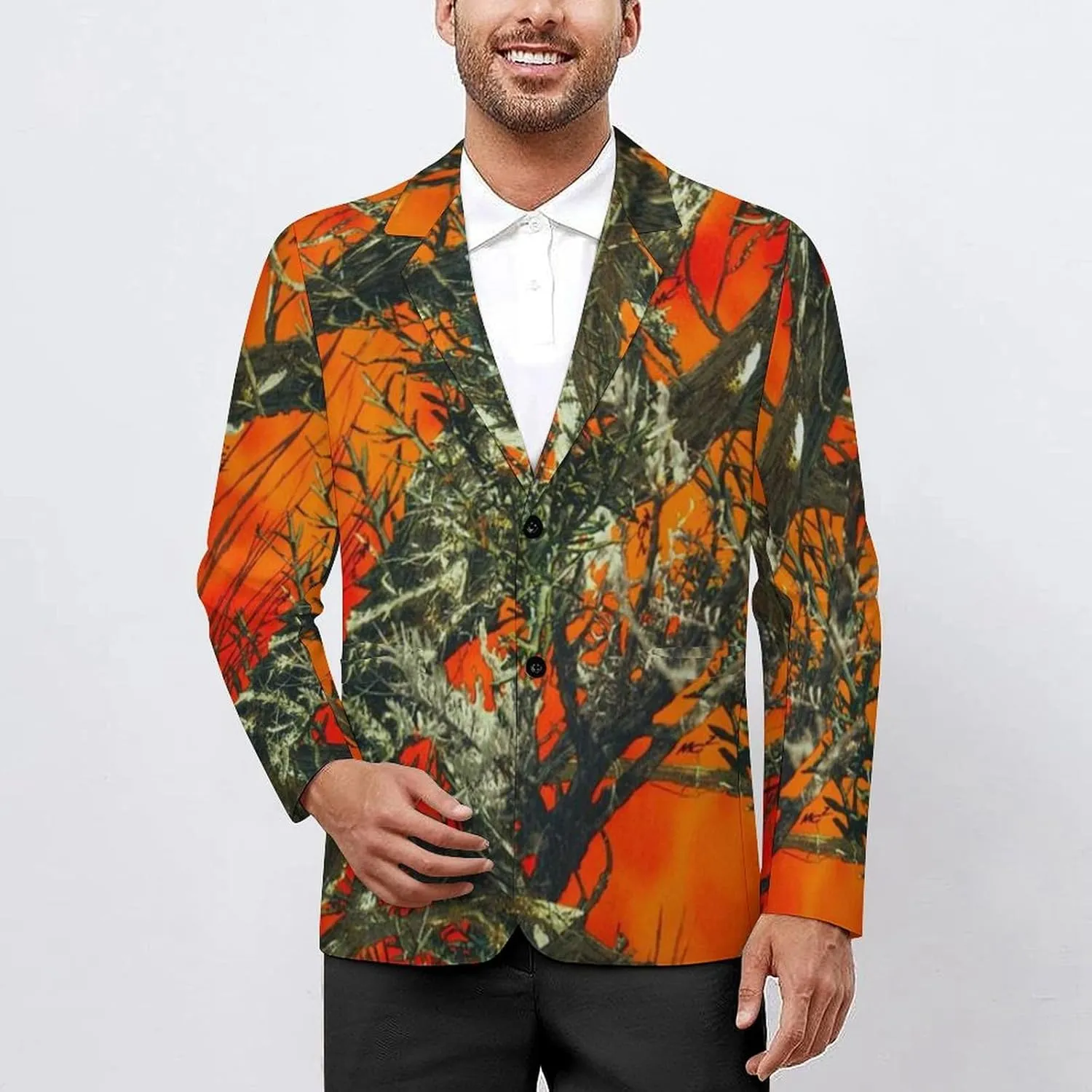 Orange Camouflage Mens Blazer Suit Jacket Lightweight Slim Fit Casual Coat