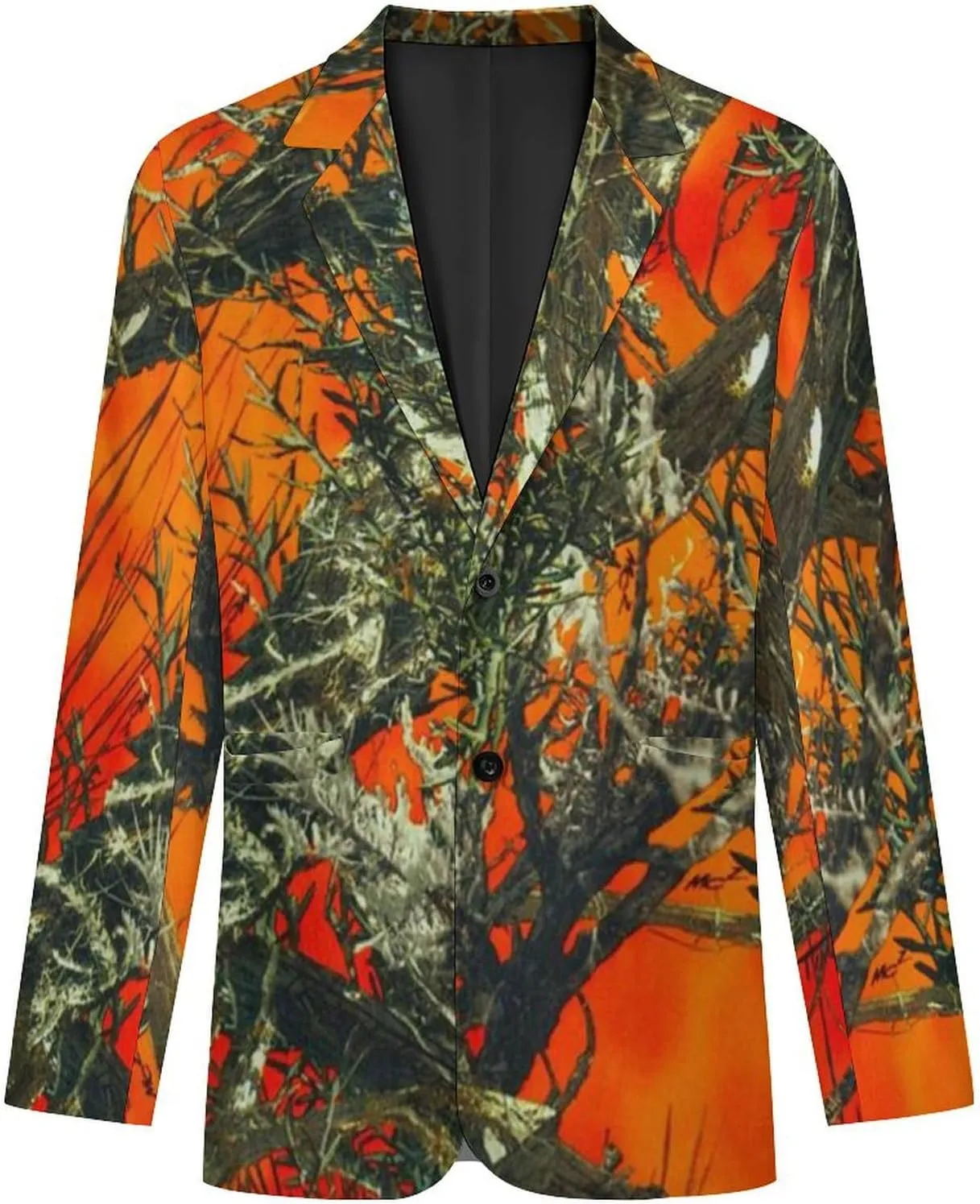 Orange Camouflage Mens Blazer Suit Jacket Lightweight Slim Fit Casual Coat
