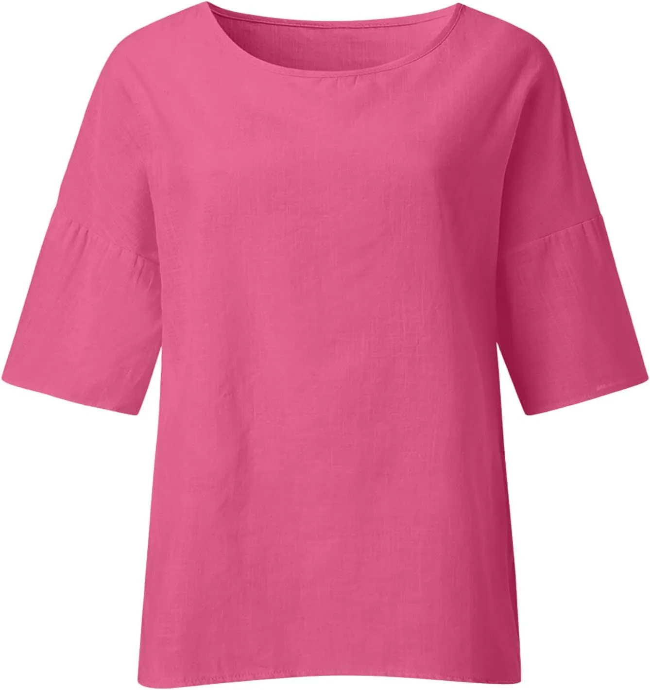 Oversized Cotton Linen Shirts for Women 2023 Summer Casual Half Sleeve Crewneck Tunic Tops Loose Comfy Basic Blouse