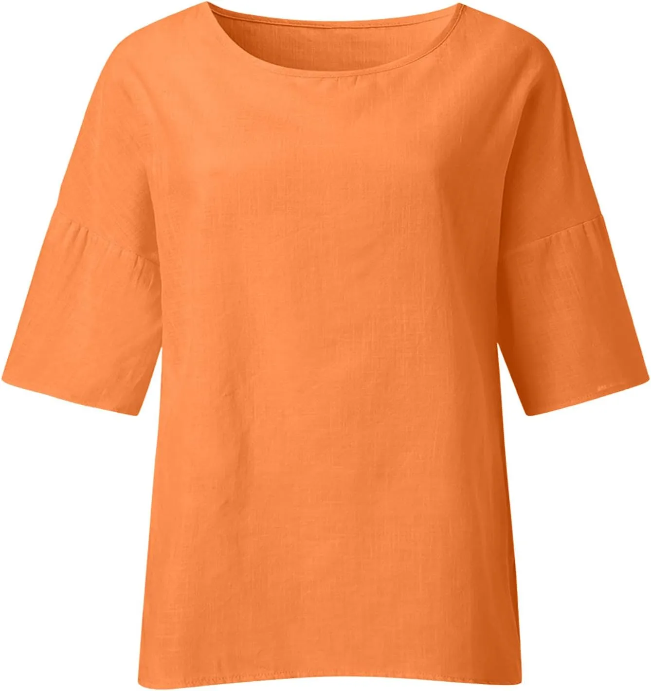 Oversized Cotton Linen Shirts for Women 2023 Summer Casual Half Sleeve Crewneck Tunic Tops Loose Comfy Basic Blouse