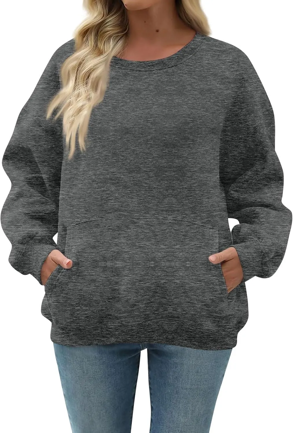 Oversized Crewneck Sweatshirts Women Soft Comfy Fleece Sweatshirts Trendy Fall Pullover Sweaters Preppy Cute Clothes