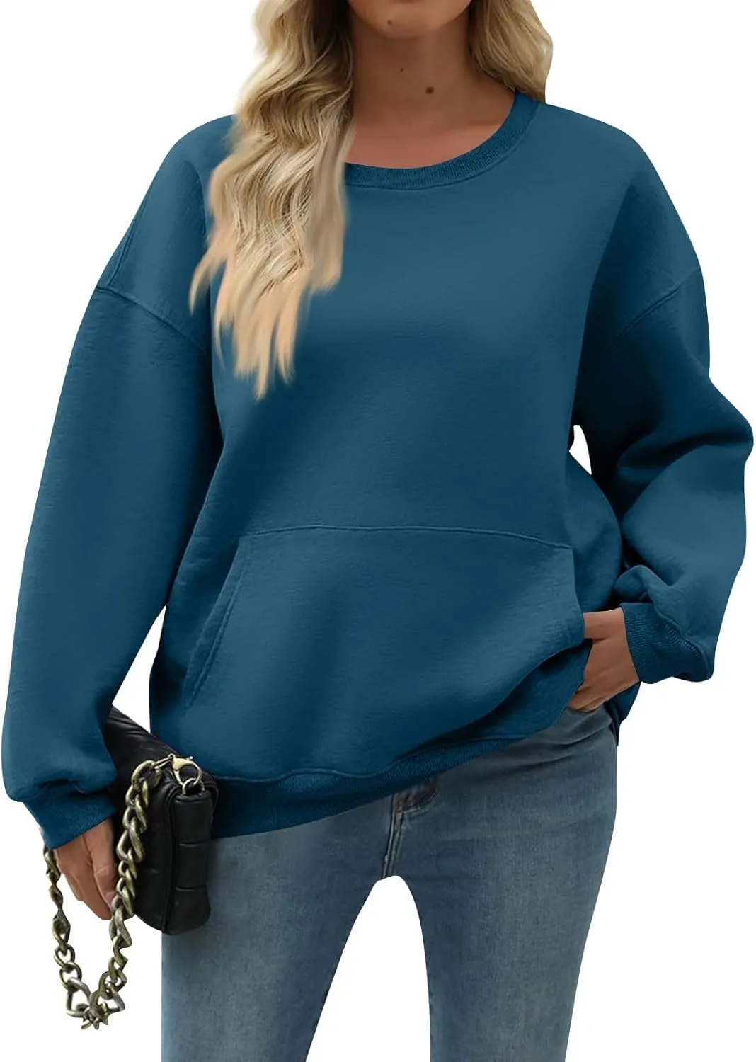 Oversized Crewneck Sweatshirts Women Soft Comfy Fleece Sweatshirts Trendy Fall Pullover Sweaters Preppy Cute Clothes
