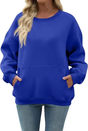 Oversized Crewneck Sweatshirts Women Soft Comfy Fleece Sweatshirts Trendy Fall Pullover Sweaters Preppy Cute Clothes
