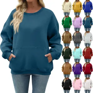 Oversized Crewneck Sweatshirts Women Soft Comfy Fleece Sweatshirts Trendy Fall Pullover Sweaters Preppy Cute Clothes