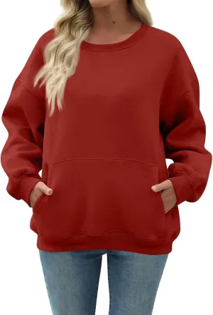 Oversized Crewneck Sweatshirts Women Soft Comfy Fleece Sweatshirts Trendy Fall Pullover Sweaters Preppy Cute Clothes