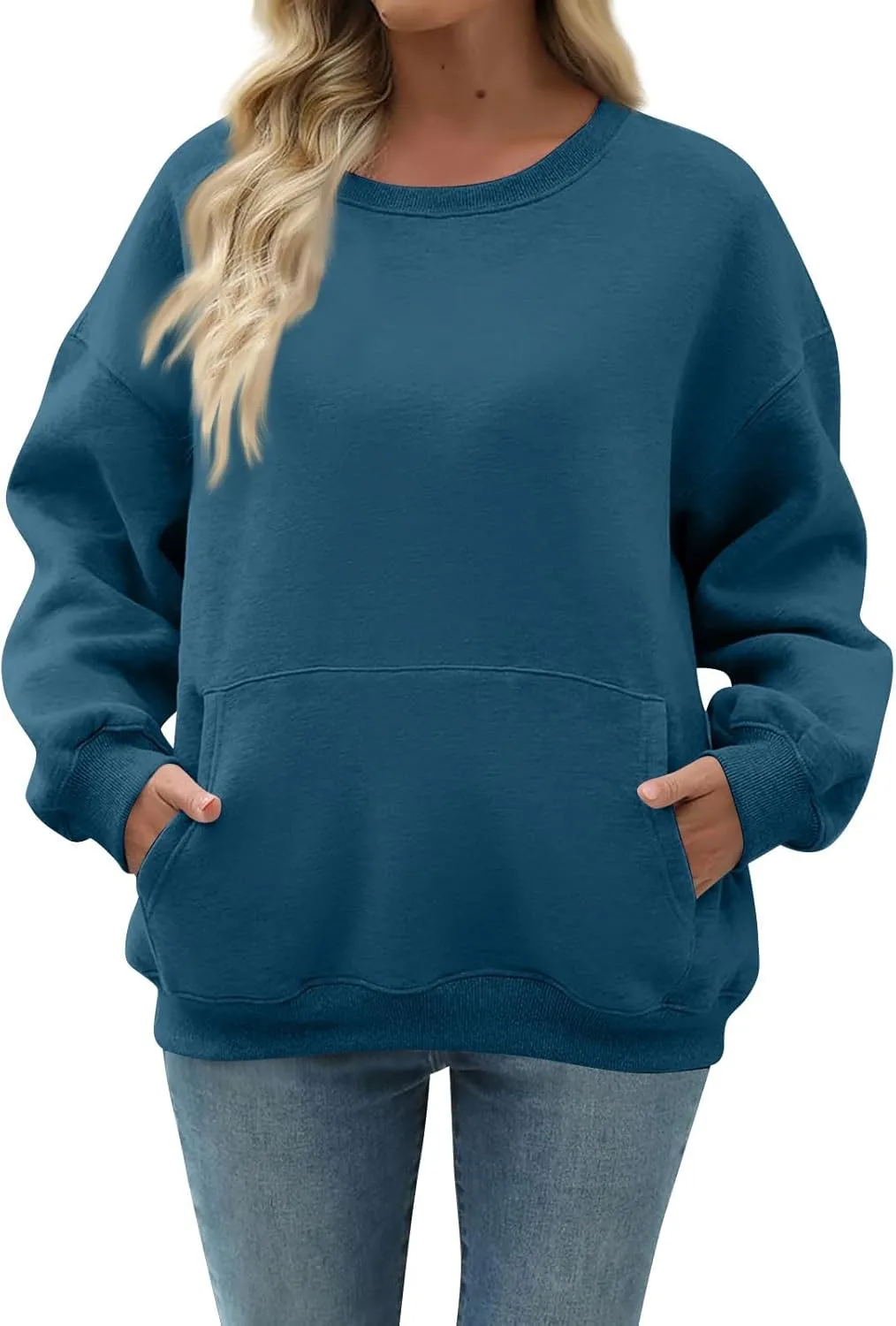Oversized Crewneck Sweatshirts Women Soft Comfy Fleece Sweatshirts Trendy Fall Pullover Sweaters Preppy Cute Clothes