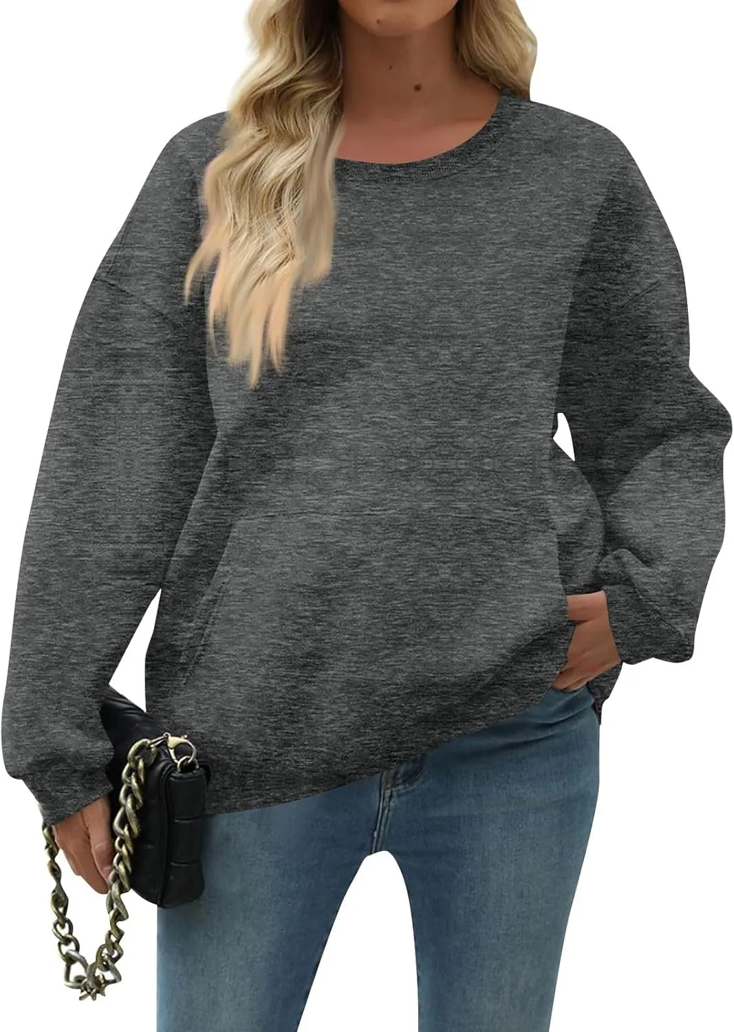 Oversized Crewneck Sweatshirts Women Soft Comfy Fleece Sweatshirts Trendy Fall Pullover Sweaters Preppy Cute Clothes