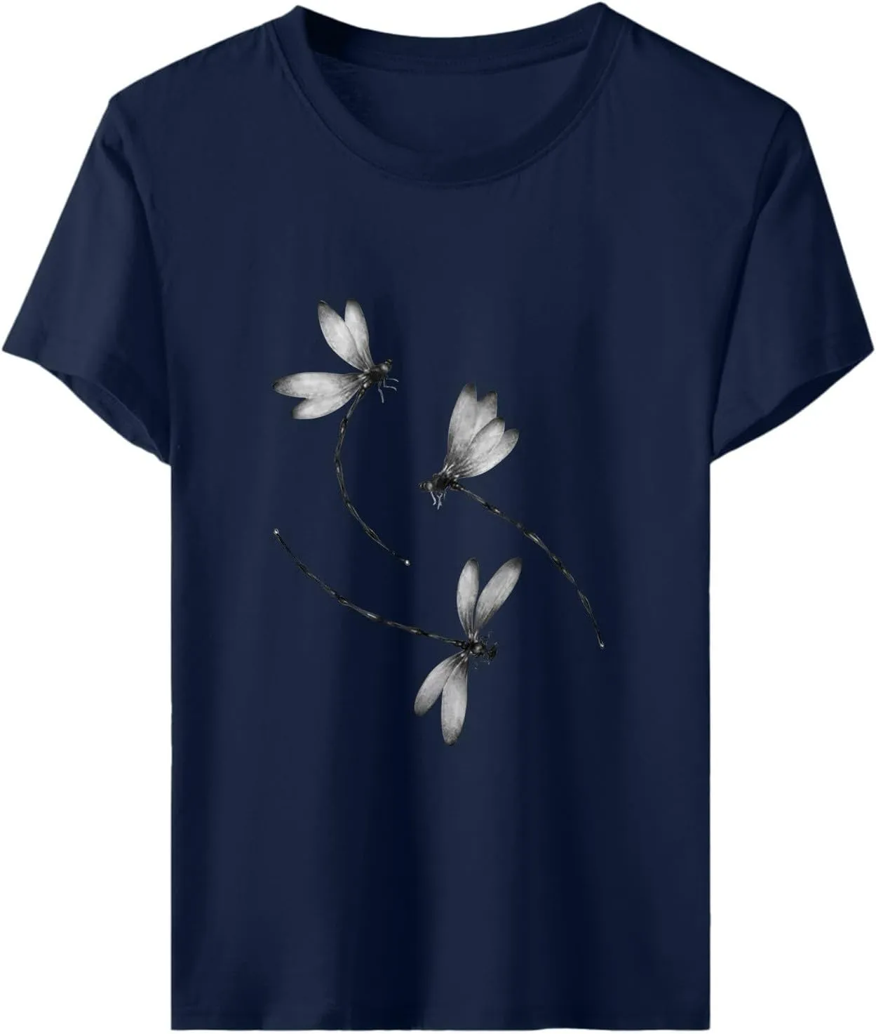 Oversized Graphic Tee Shirts for Women Casual Summer Funny Dragonfly Printed Short Sleeve Loose Crewneck Cute T Shirts Tops