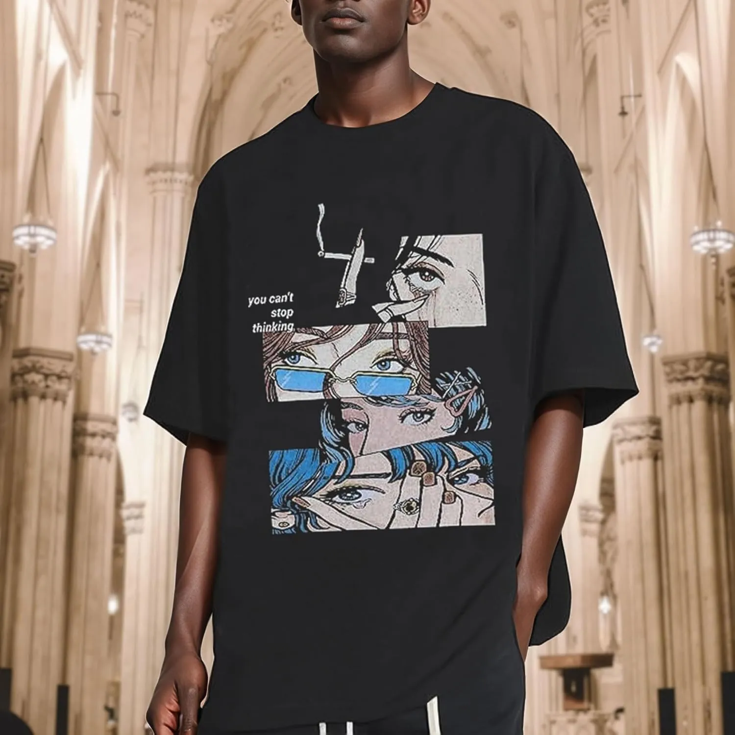Oversized Graphic Tees Men Vintage Y2K Print Shirts Streetwear Unisex Harajuku T-Shirts