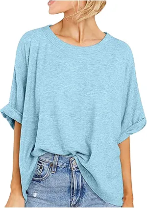 Oversized Tshirts Shirts for Women Loose Fit Workout Tops Casual Summer 2025 Trendy Plaid Tees Shirt