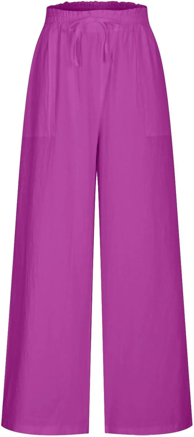 Palazzo Pants High Waist Pants for Women Ruched Elastic Waist Trouser Straight Leg Pants Soft Yoga Pant Lounge Pants