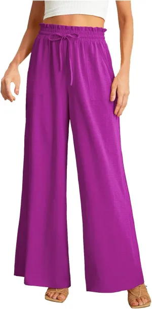 Palazzo Pants High Waist Pants for Women Ruched Elastic Waist Trouser Straight Leg Pants Soft Yoga Pant Lounge Pants