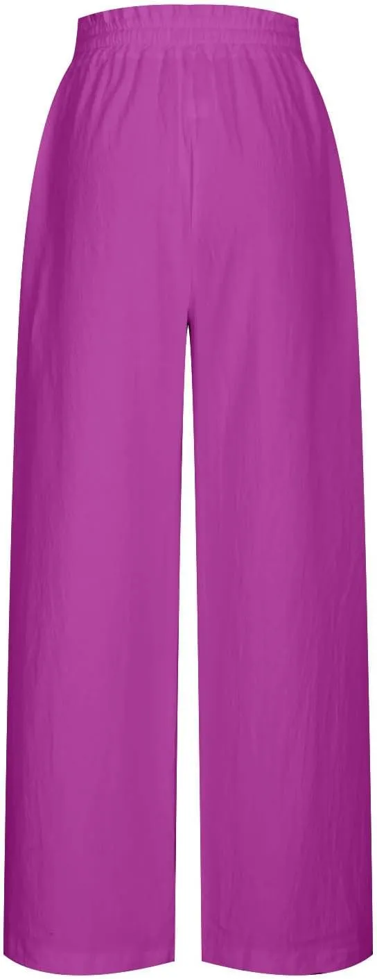 Palazzo Pants High Waist Pants for Women Ruched Elastic Waist Trouser Straight Leg Pants Soft Yoga Pant Lounge Pants