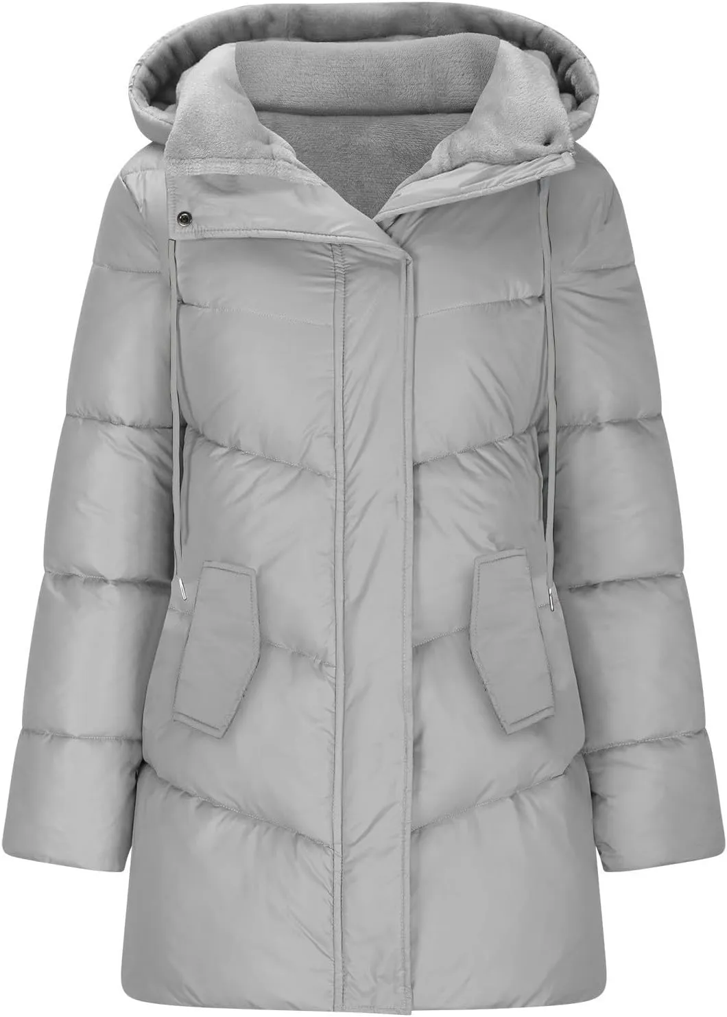 Parkas for Women Button Down Hooded Puffer Jacket Fleece Lined Warm Thick Long Outwear Daily Casual Coats with Pockets