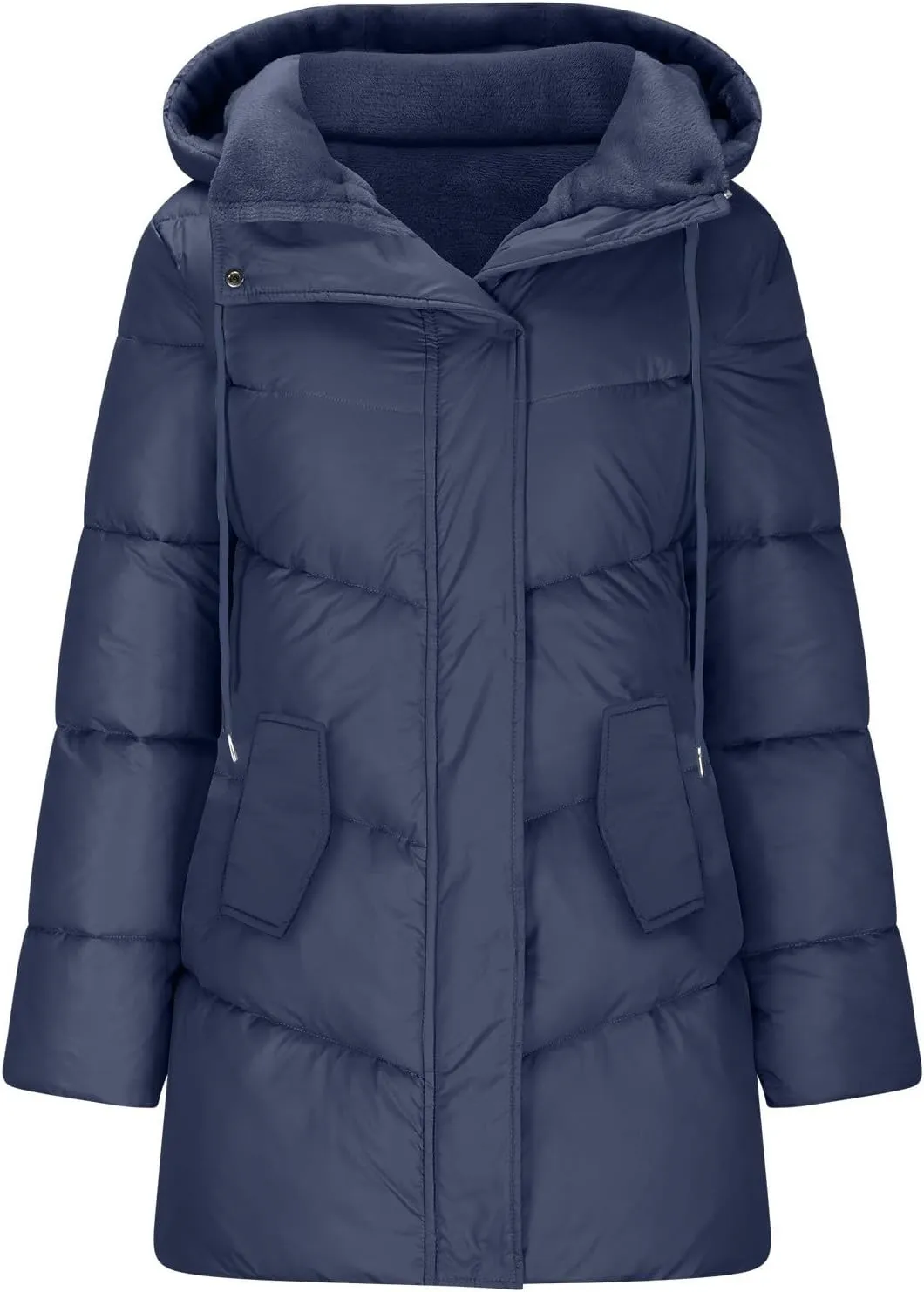 Parkas for Women Button Down Hooded Puffer Jacket Fleece Lined Warm Thick Long Outwear Daily Casual Coats with Pockets