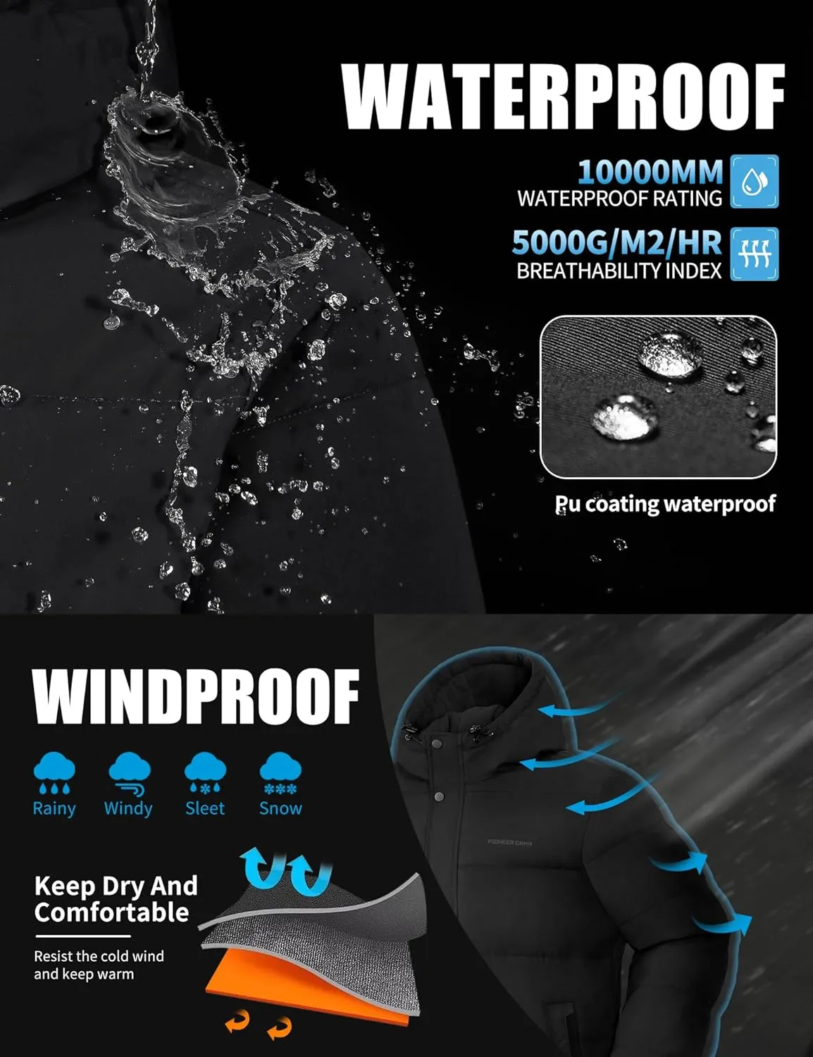Pioneer Camp Mens Winter Coat Warm Winter Puffer Jacket Waterproof Thicken Insulated Windproof Hooded Down Quilted Coat