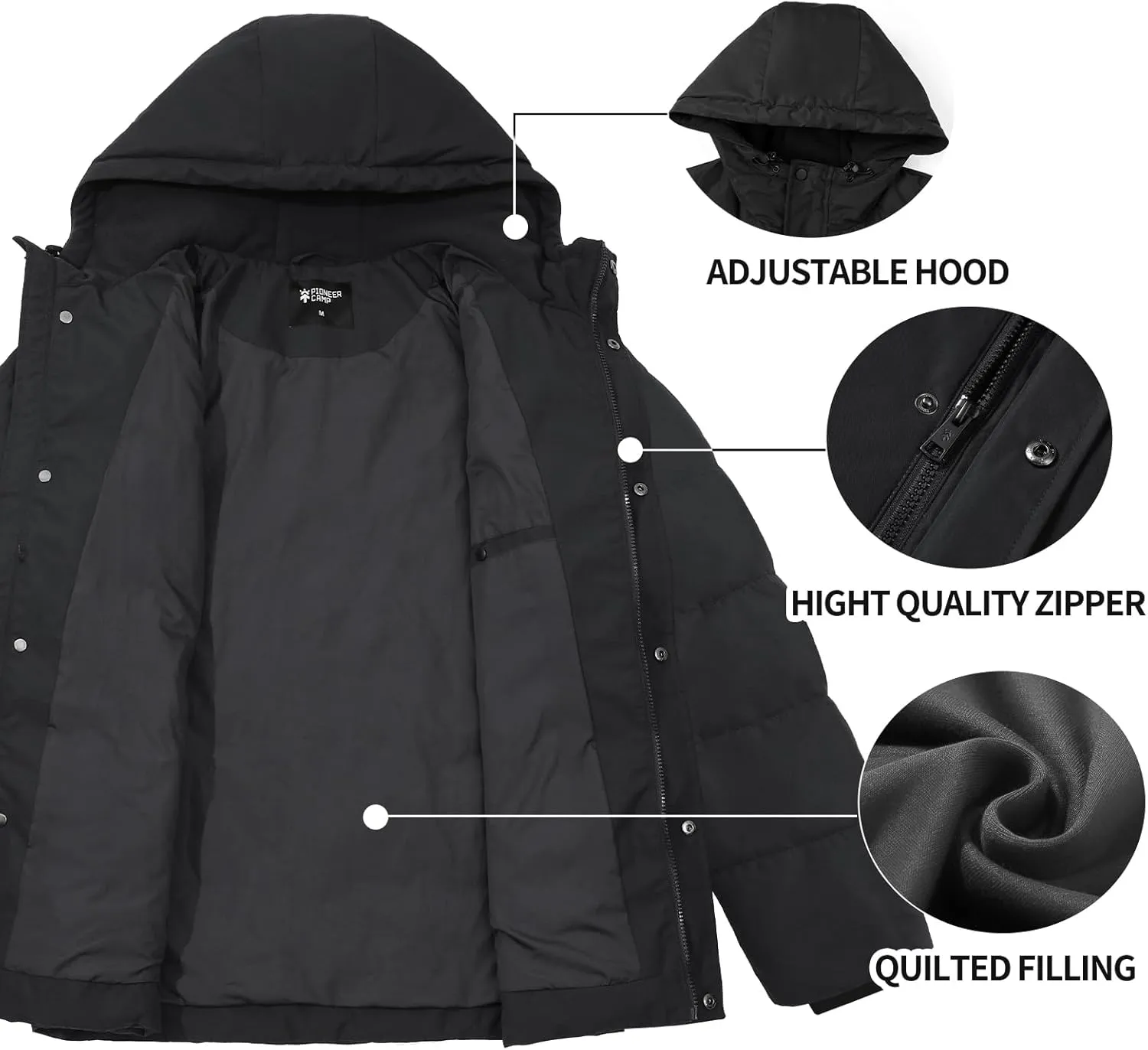 Pioneer Camp Mens Winter Coat Warm Winter Puffer Jacket Waterproof Thicken Insulated Windproof Hooded Down Quilted Coat