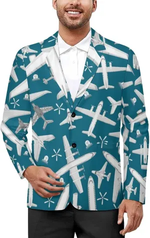 Plane Pattern Aircraft Airplane Jet Mens Blazer Suit Jacket Lightweight Slim Fit Casual Coat