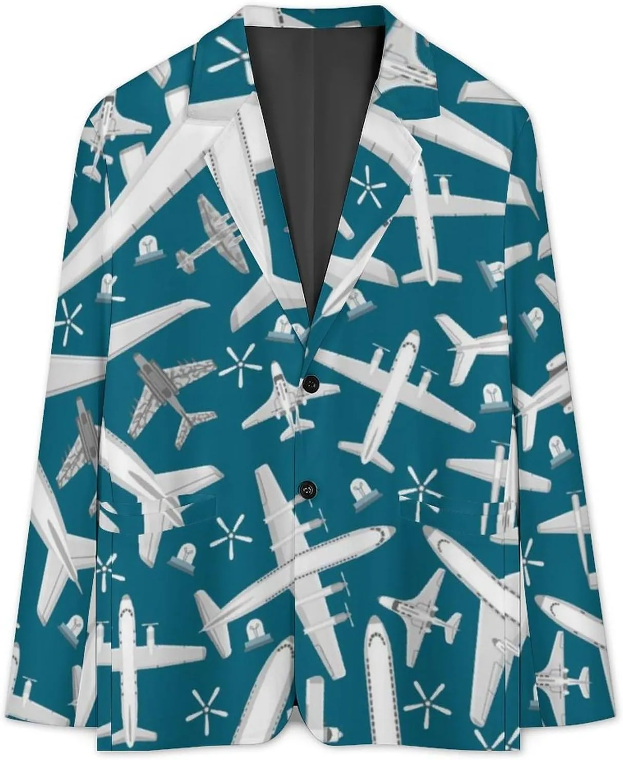 Plane Pattern Aircraft Airplane Jet Mens Blazer Suit Jacket Lightweight Slim Fit Casual Coat