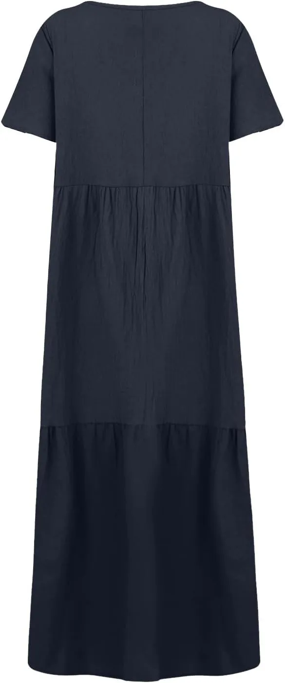 Plus Size Dresses for Curvy Women 2025 Summer Plus Size Linen Dress Casual Short Sleeve T-Shirt Dress with Pockets