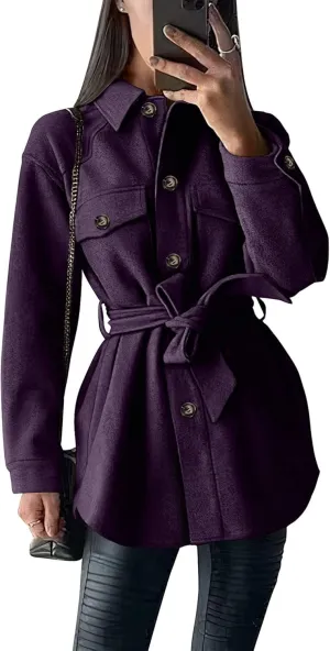 PRETTYGARDEN Women's Fall Fashion Winter Trench Coats Lapel Button Down Peacoat Belted Outerwear Casual Jackets