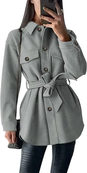 PRETTYGARDEN Women's Fall Fashion Winter Trench Coats Lapel Button Down Peacoat Belted Outerwear Casual Jackets