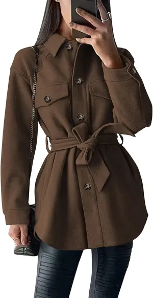 PRETTYGARDEN Women's Fall Fashion Winter Trench Coats Lapel Button Down Peacoat Belted Outerwear Casual Jackets