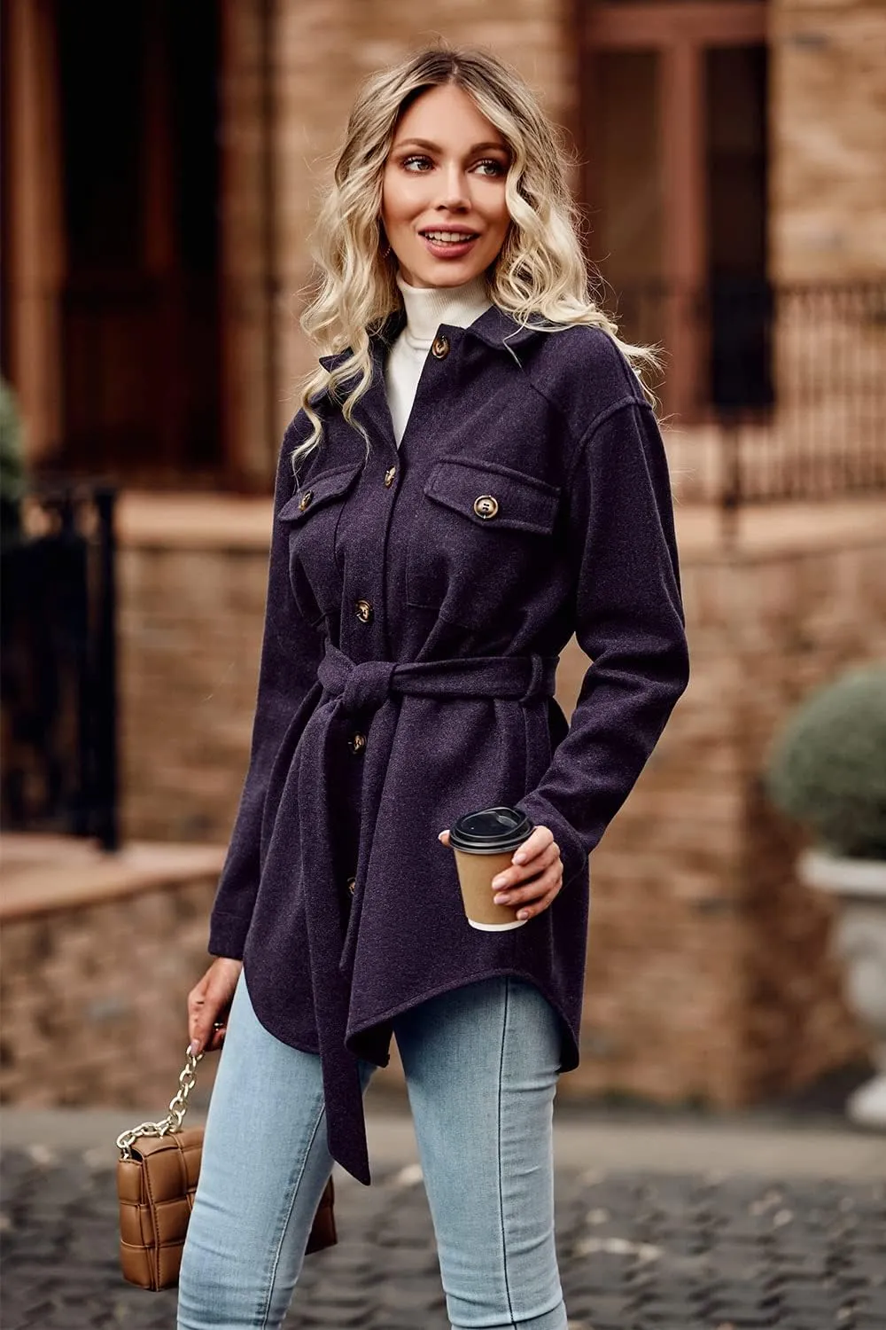 PRETTYGARDEN Women's Fall Fashion Winter Trench Coats Lapel Button Down Peacoat Belted Outerwear Casual Jackets