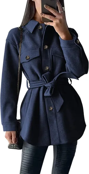 PRETTYGARDEN Women's Fall Fashion Winter Trench Coats Lapel Button Down Peacoat Belted Outerwear Casual Jackets