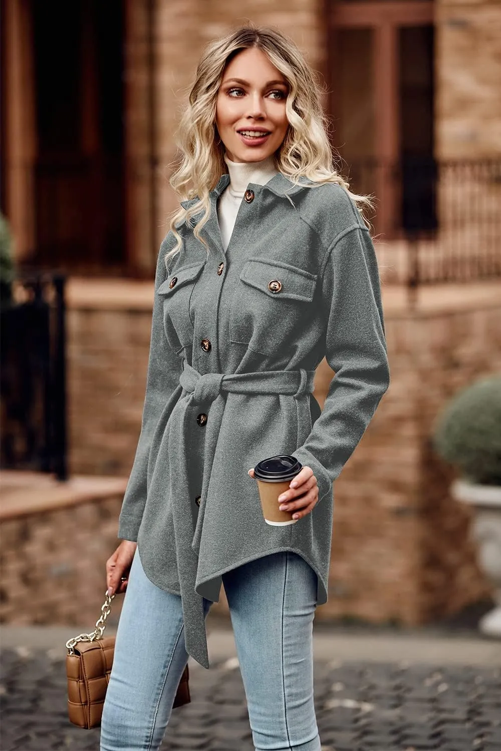 PRETTYGARDEN Women's Fall Fashion Winter Trench Coats Lapel Button Down Peacoat Belted Outerwear Casual Jackets