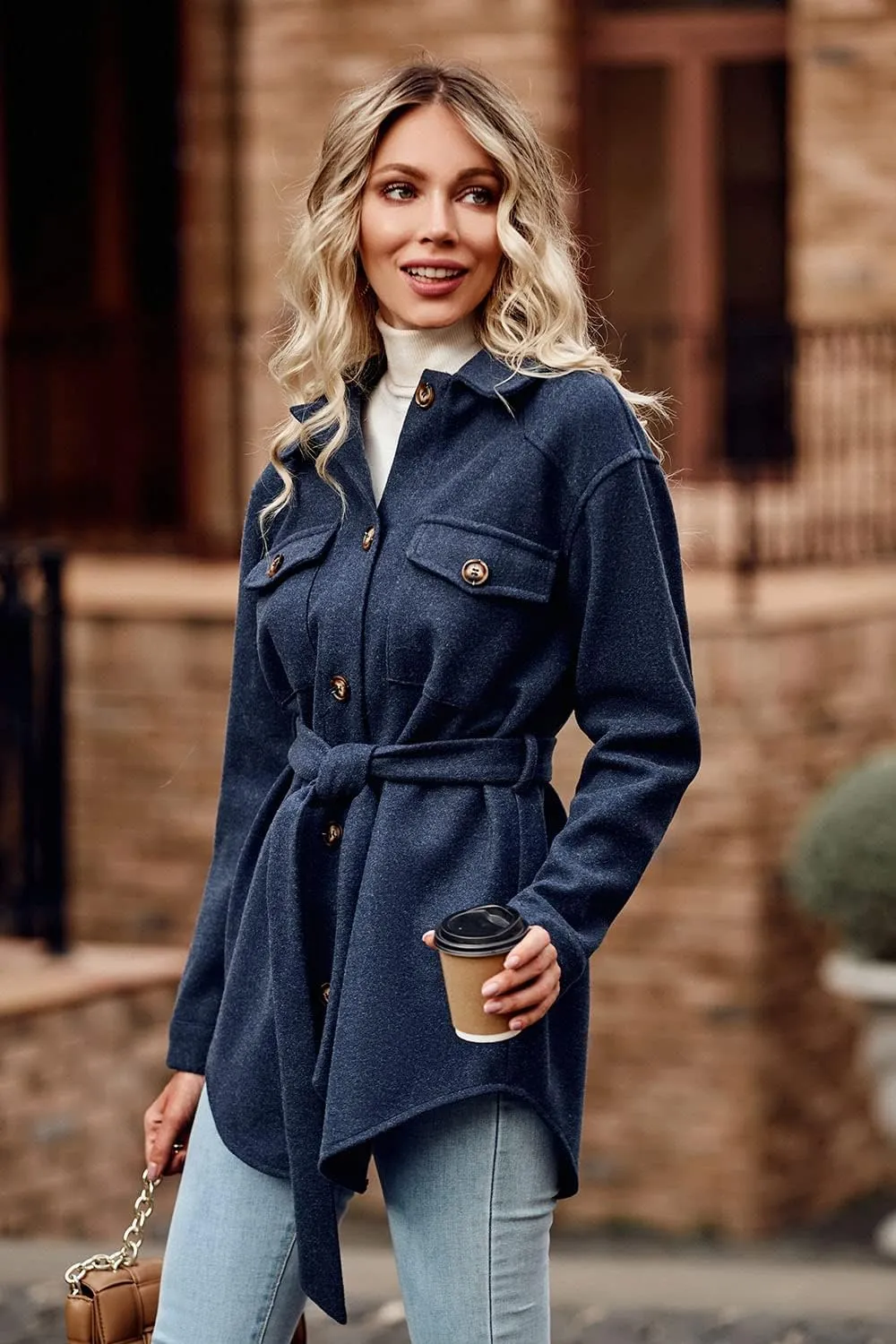 PRETTYGARDEN Women's Fall Fashion Winter Trench Coats Lapel Button Down Peacoat Belted Outerwear Casual Jackets