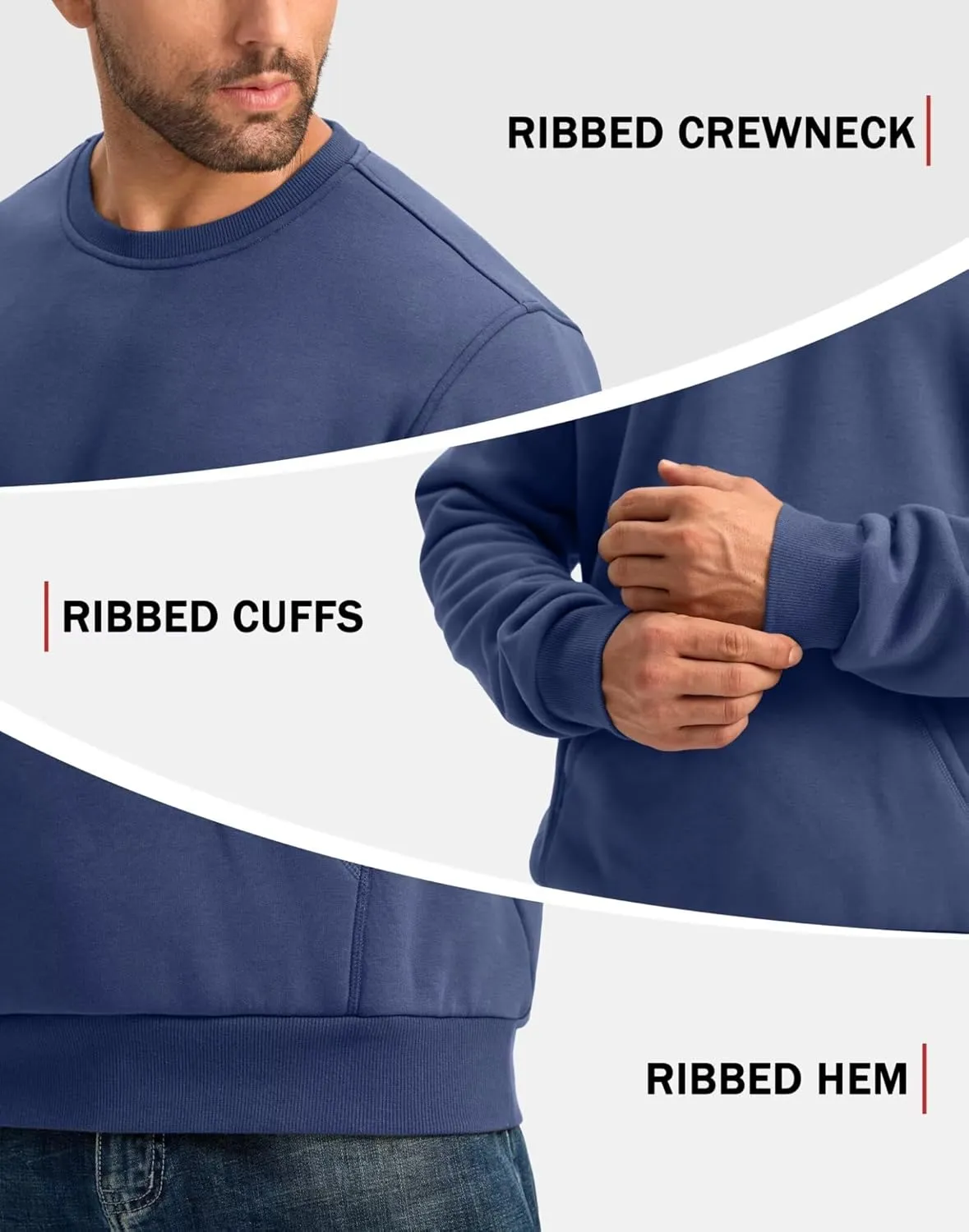 Pudolla Men's Sherpa Lined Sweatshirts Warm Soft Crewneck Sweatshirts Heavyweight Winter Pullover Kangaroo with Pouch Pocket