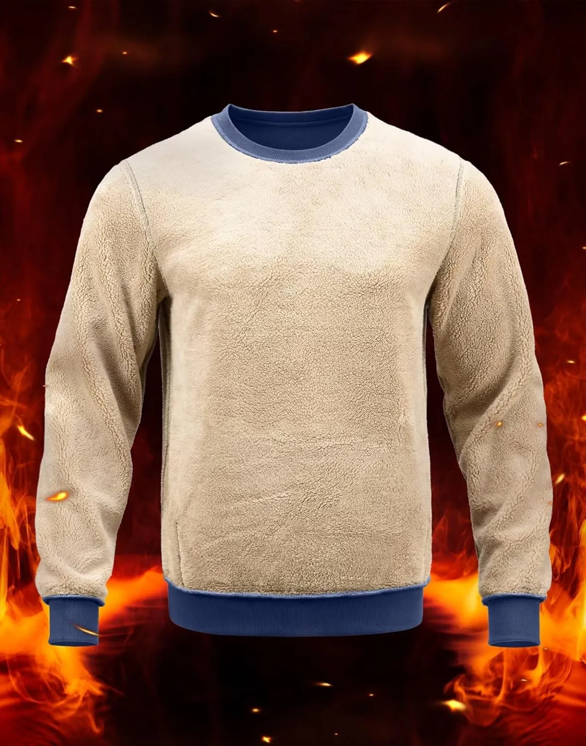 Pudolla Men's Sherpa Lined Sweatshirts Warm Soft Crewneck Sweatshirts Heavyweight Winter Pullover Kangaroo with Pouch Pocket