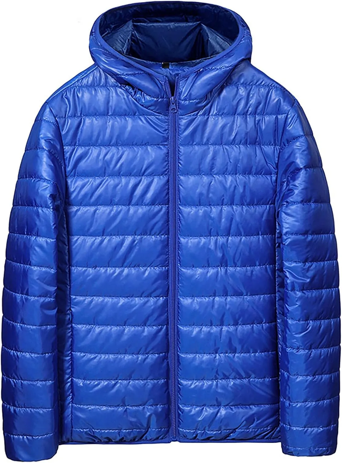 Puffer Jacket for Men Hoodie Warm Down Full Zip Jacket Lightweight Quilted Outwear Windproof Winter Puffer Coat