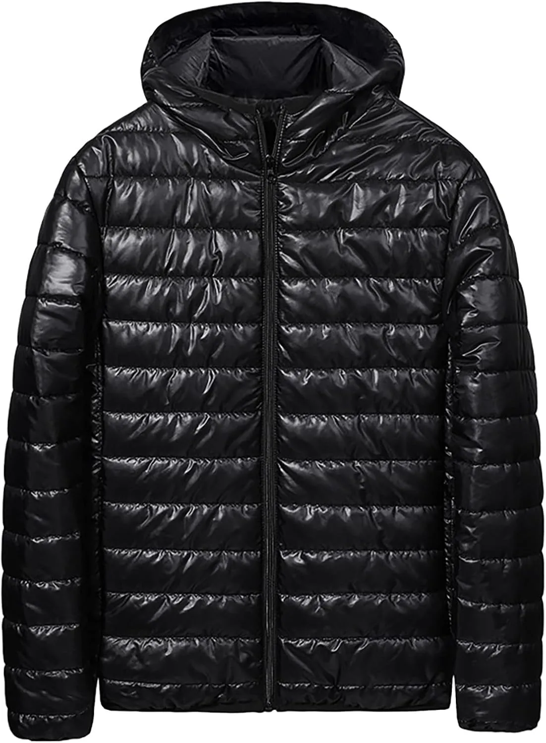 Puffer Jacket for Men Hoodie Warm Down Full Zip Jacket Lightweight Quilted Outwear Windproof Winter Puffer Coat