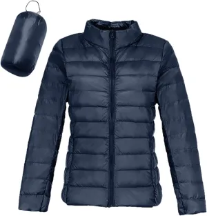 Puffer Jacket for Women Full-Zip Short Windproof Down Jacket Winter Thermal Lightweight Puffer Coat with Pockets