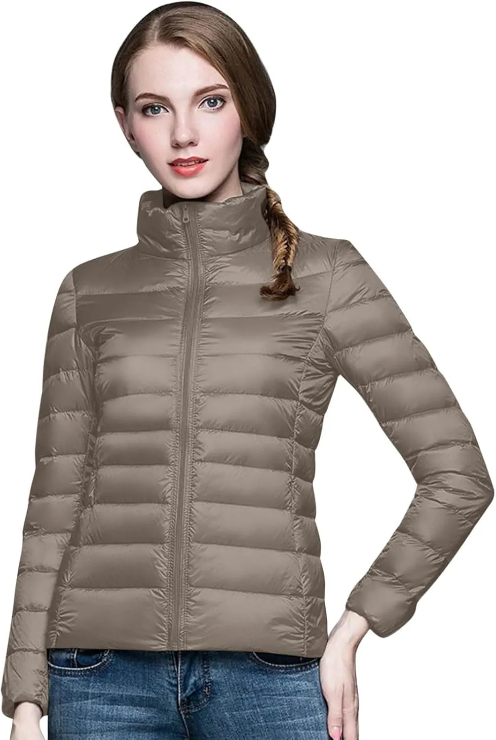 Puffer Jacket for Women Full-Zip Short Windproof Down Jacket Winter Thermal Lightweight Puffer Coat with Pockets