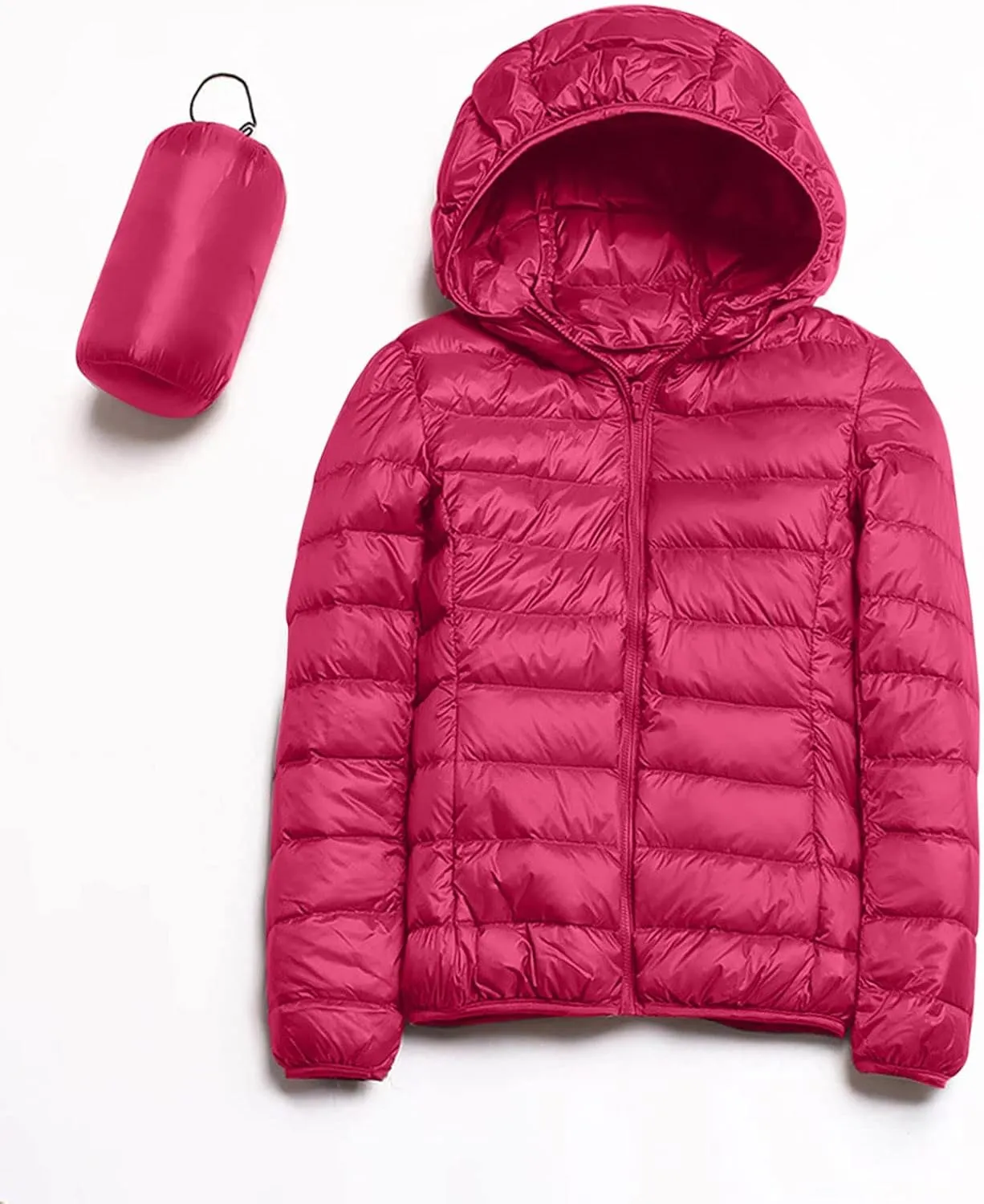 Puffer Jacket for Women Lightweight Solid Full Zip Down Jacket Quilted Windproof Outwear Puffer Coat with Pockets
