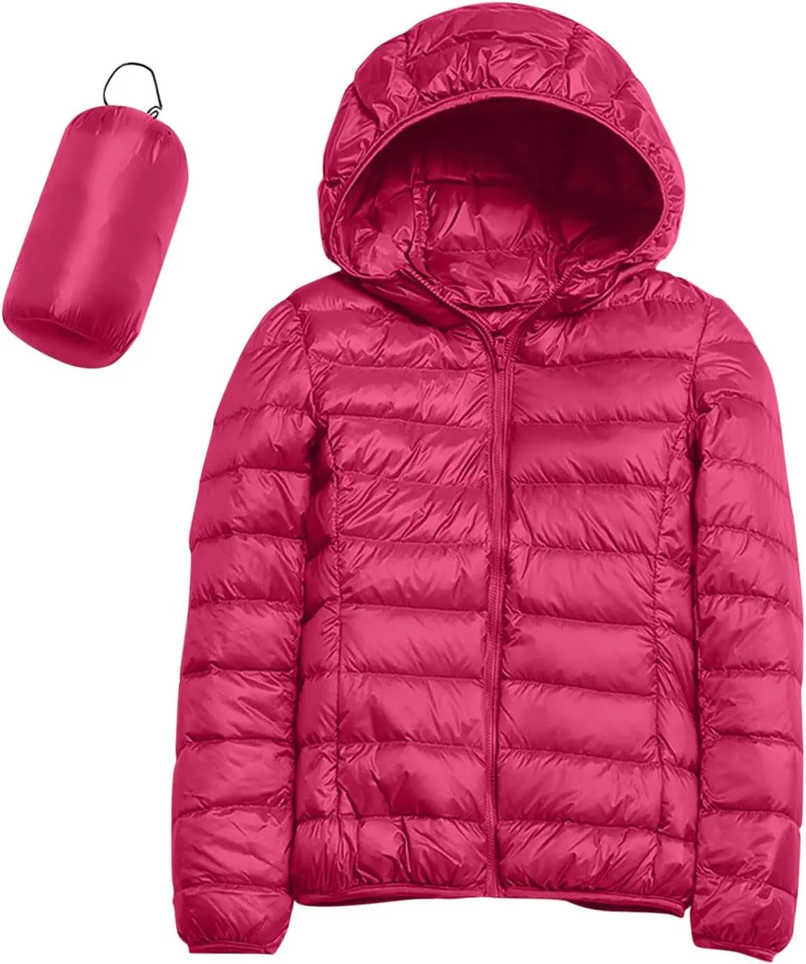 Puffer Jacket for Women Lightweight Solid Full Zip Down Jacket Quilted Windproof Outwear Puffer Coat with Pockets