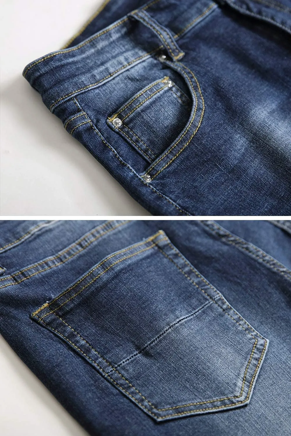 Qazel Vorrlon Men's Blue Skinny Jeans Stretch Washed Slim Fit Pencil Pants
