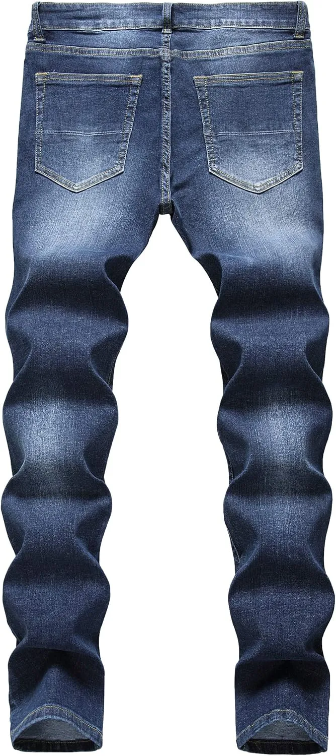 Qazel Vorrlon Men's Blue Skinny Jeans Stretch Washed Slim Fit Pencil Pants