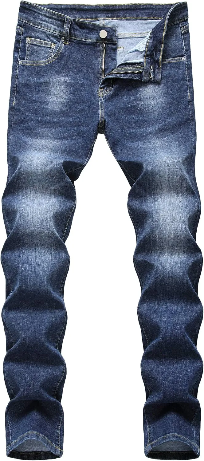 Qazel Vorrlon Men's Blue Skinny Jeans Stretch Washed Slim Fit Pencil Pants