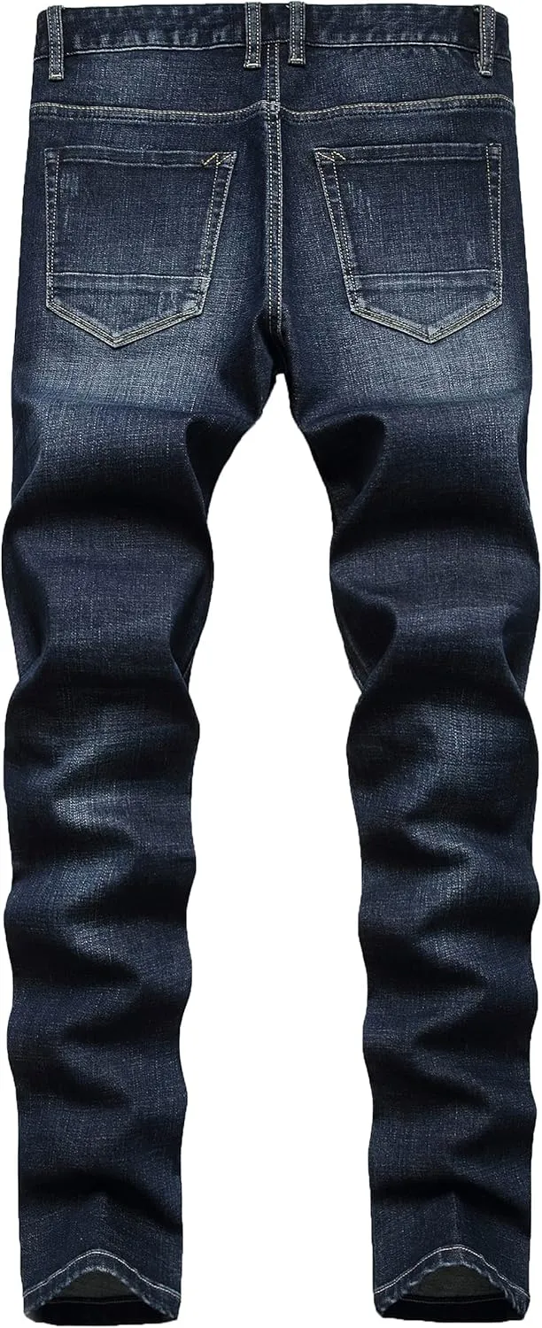 Qazel Vorrlon Men's Blue Skinny Jeans Stretch Washed Slim Fit Pencil Pants