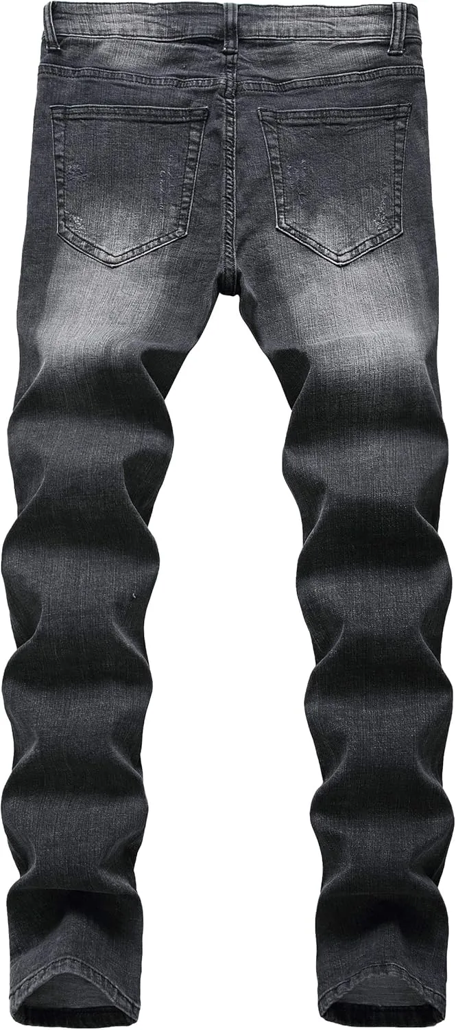 Qazel Vorrlon Men's Blue Skinny Jeans Stretch Washed Slim Fit Pencil Pants