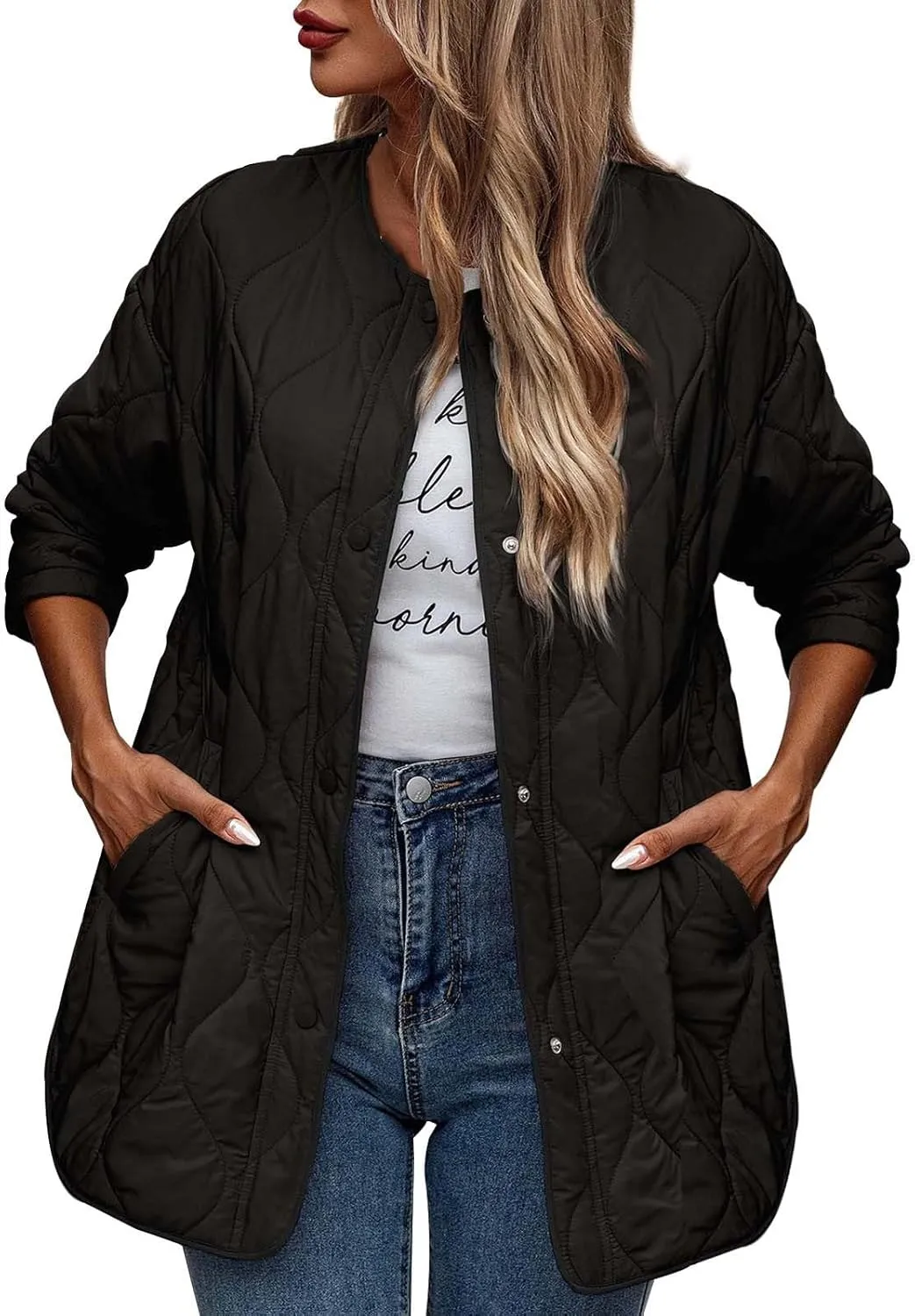 Quilted Jackets for Women Ultra Lightweight Down Jacket Prkas with Button Down Oversized Winter Warm Puffer Coat 2024