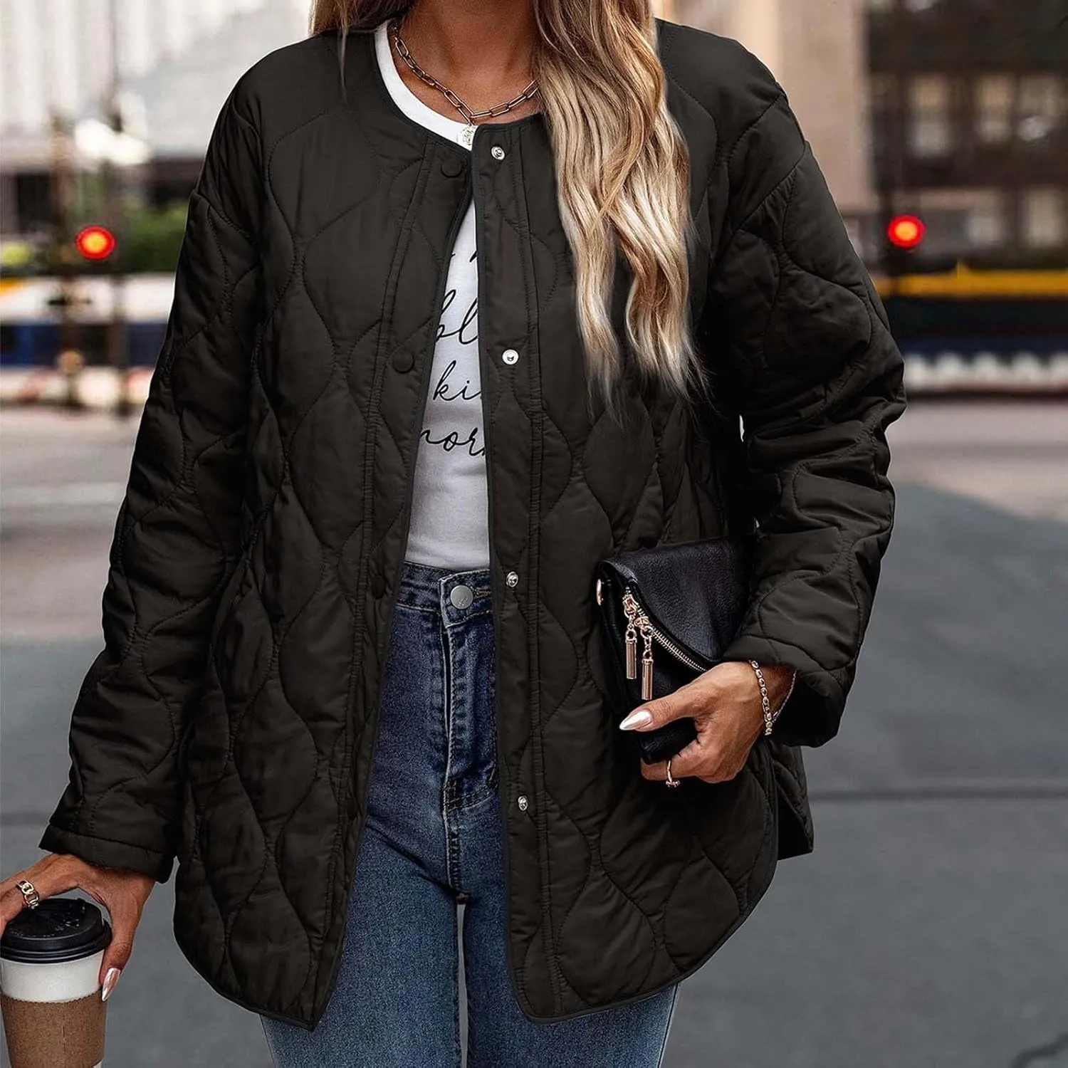 Quilted Jackets for Women Ultra Lightweight Down Jacket Prkas with Button Down Oversized Winter Warm Puffer Coat 2024