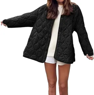 Quilted Jackets for Women Ultra Lightweight Down Jacket Prkas with Button Down Oversized Winter Warm Puffer Coat 2024