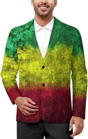 Red Yellow Green Rasta Flag Mens Blazer Suit Jacket Lightweight Slim Fit Casual Coat